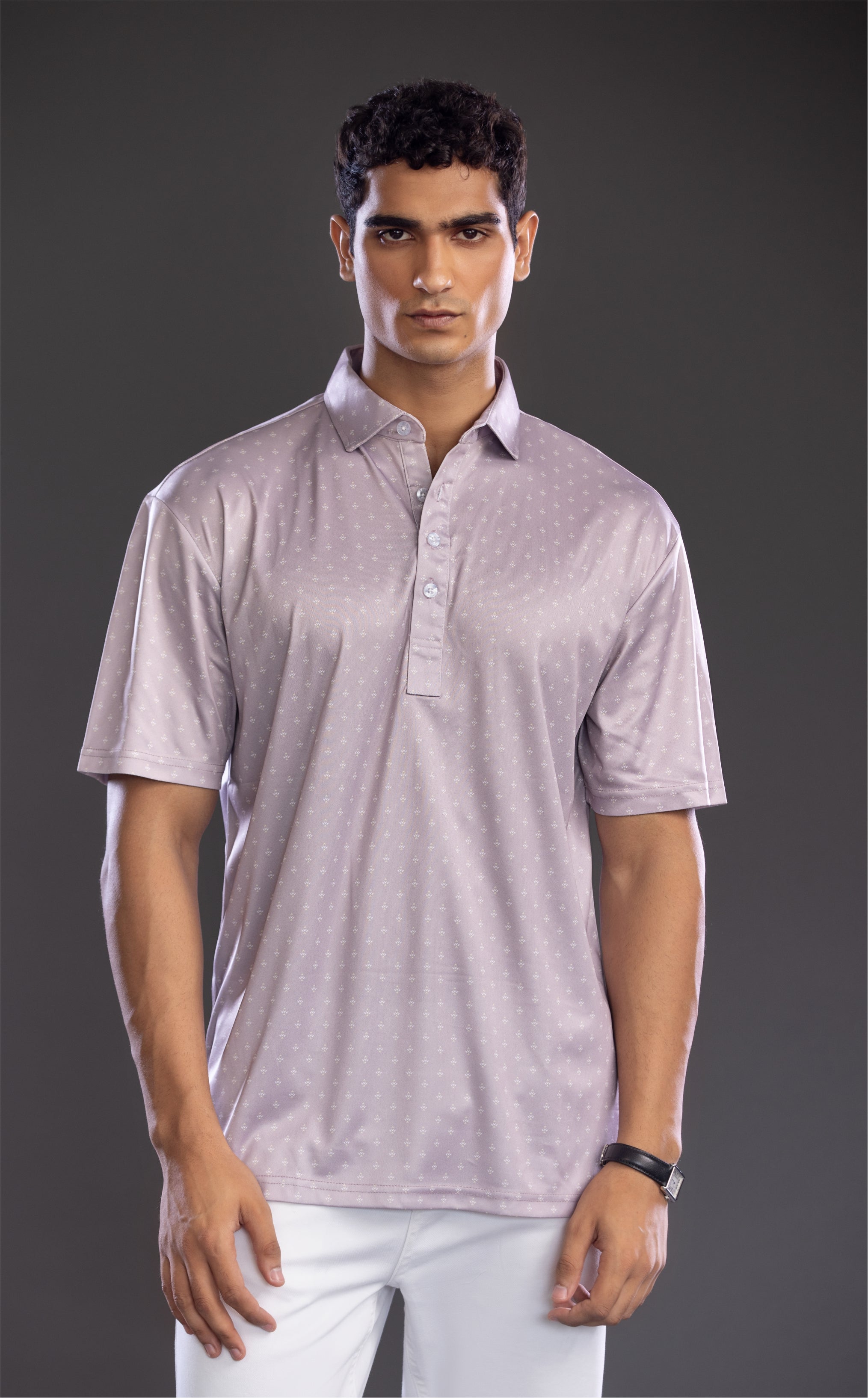 Dressy Polo Semi Spread Collar Browned Gray Shirts Online Store