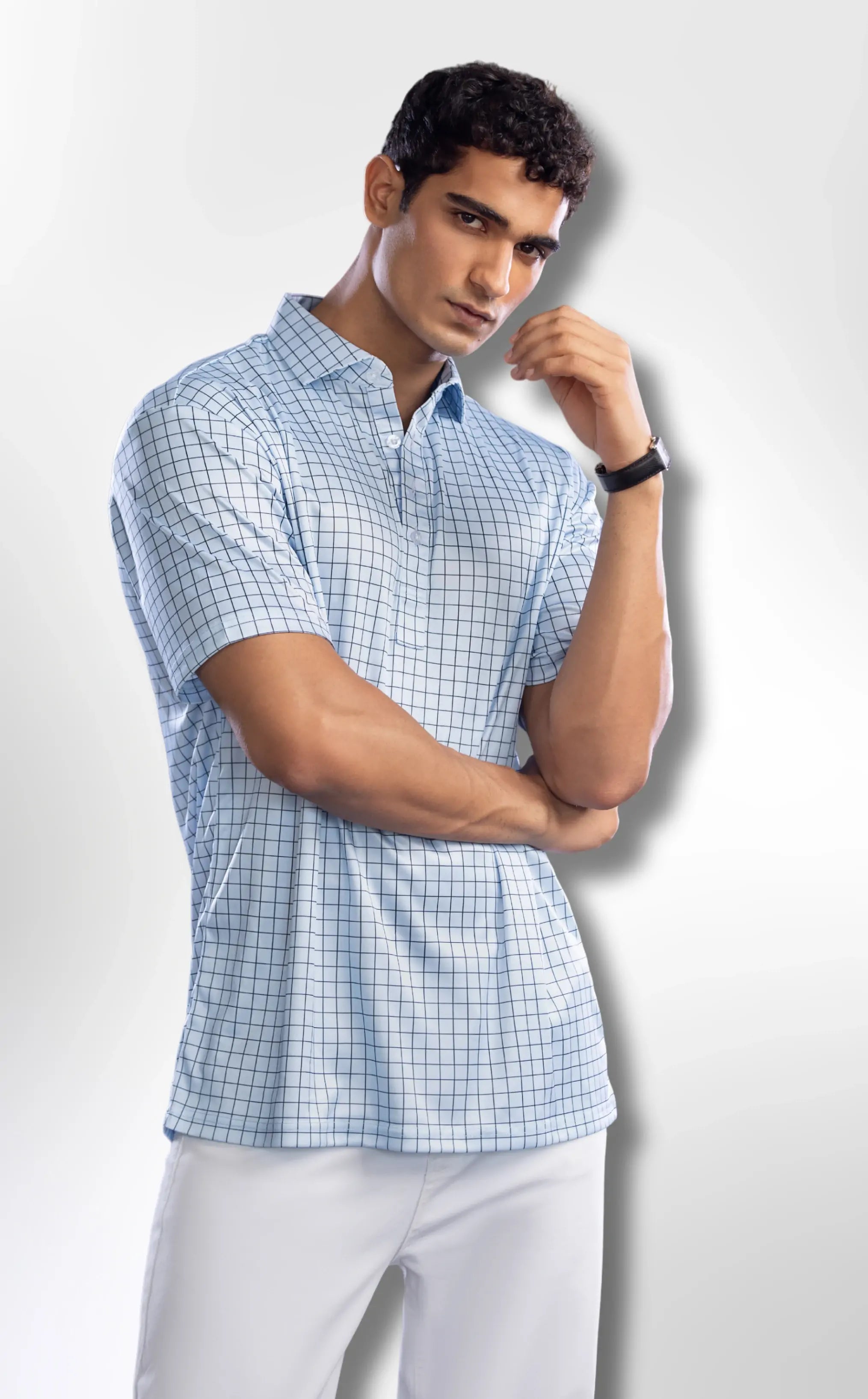 Semi-Spread Collar Village Blue Check