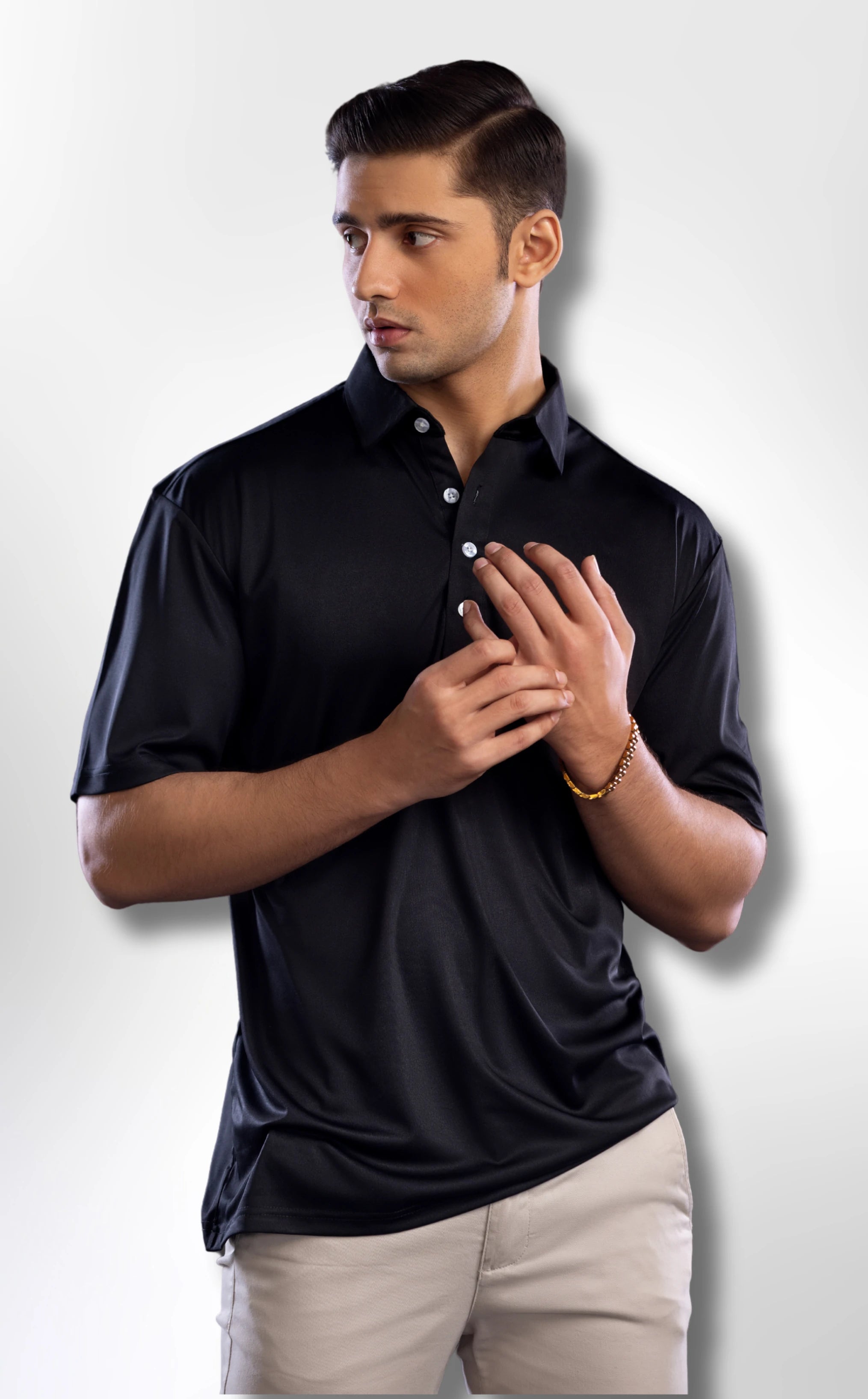 Dressy Polo Oxford Spread Collar (Black)