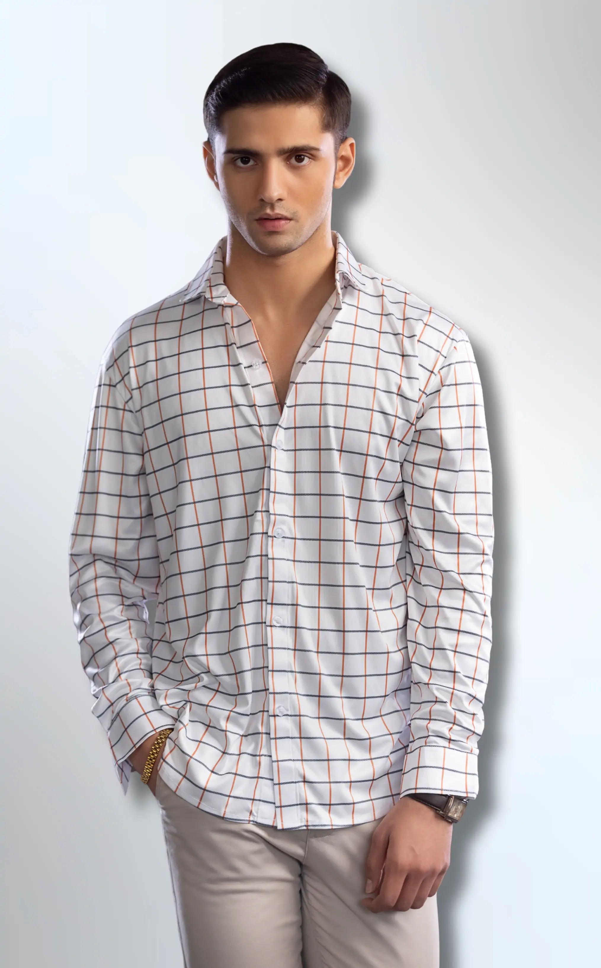 white and orange dress shirt Striped Signature Oxford Shirt