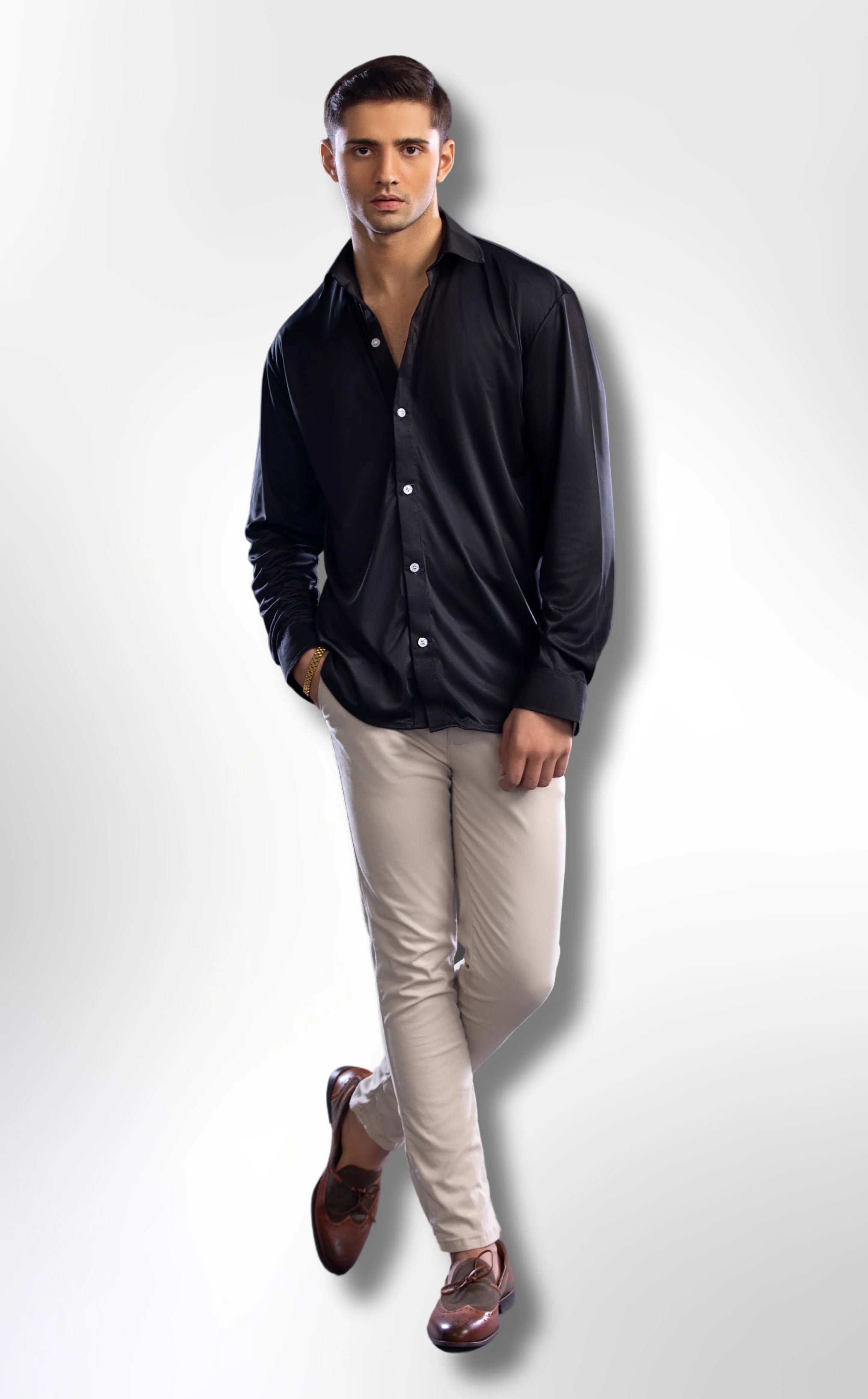 Best Dressy Shirt Semi Spread Collar Black