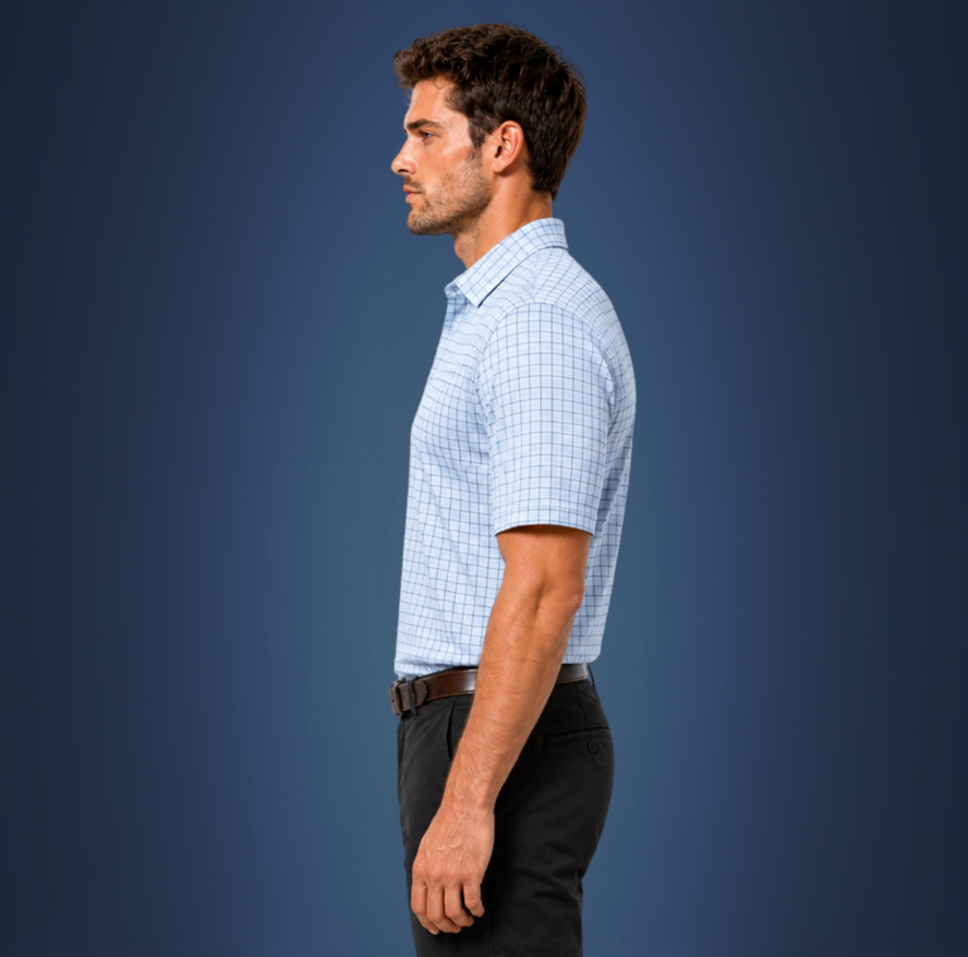 Semi-Spread Collar Village Blue Check