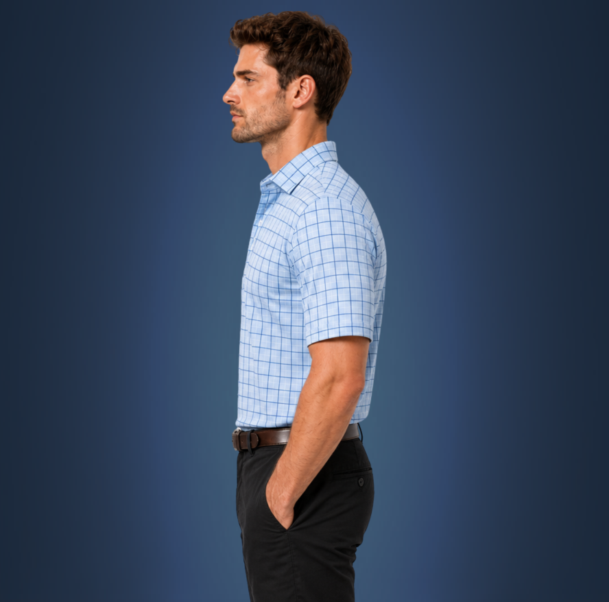 Semi-Spread Collar Windmill Blue Windowpane