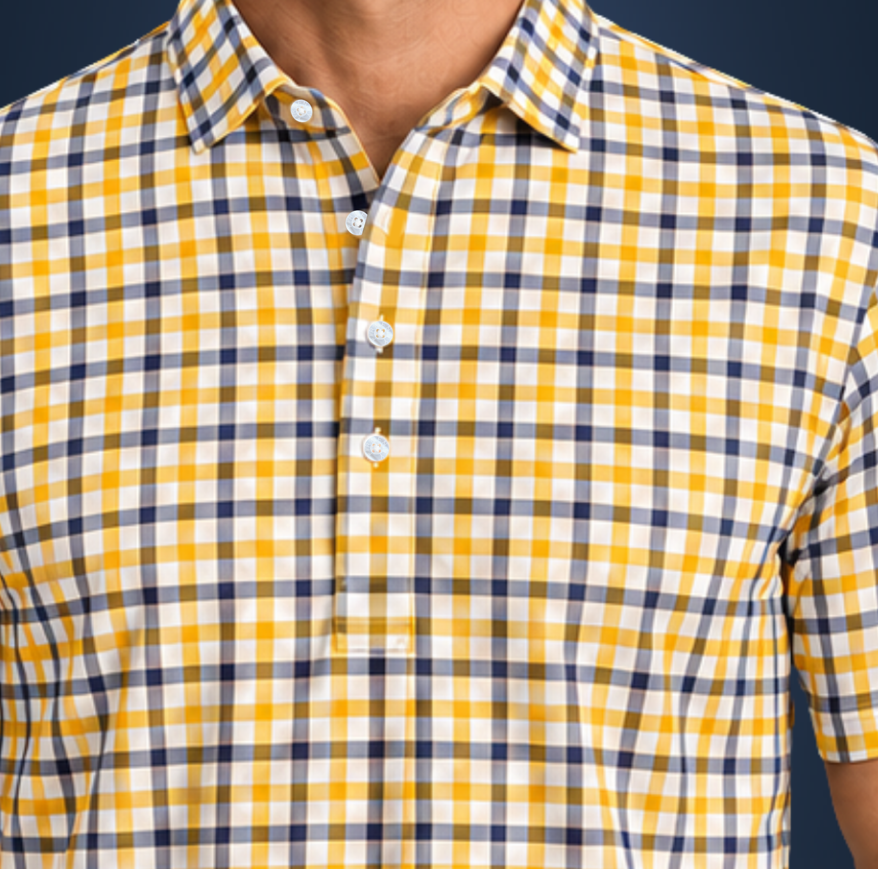 Semi-Spread Collar Yellow with Blue Grid Check