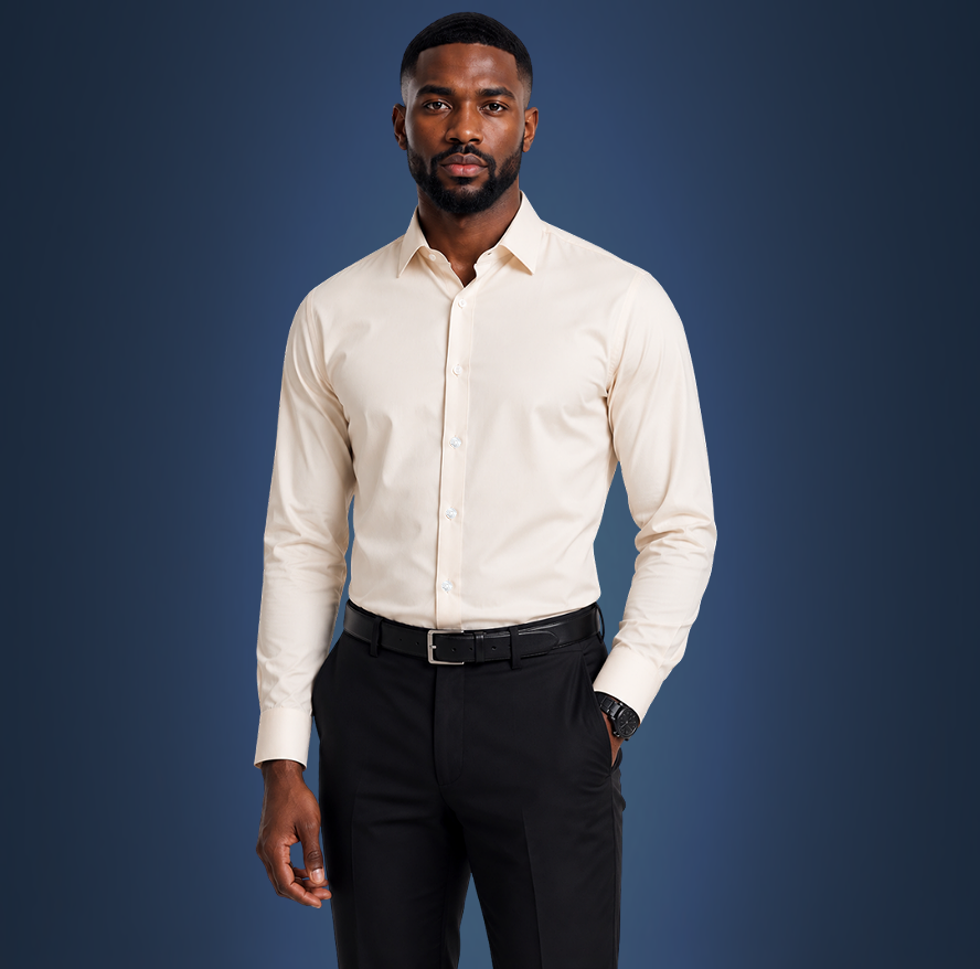 Semi-Spread Collar Desert Sand Dress Shirt