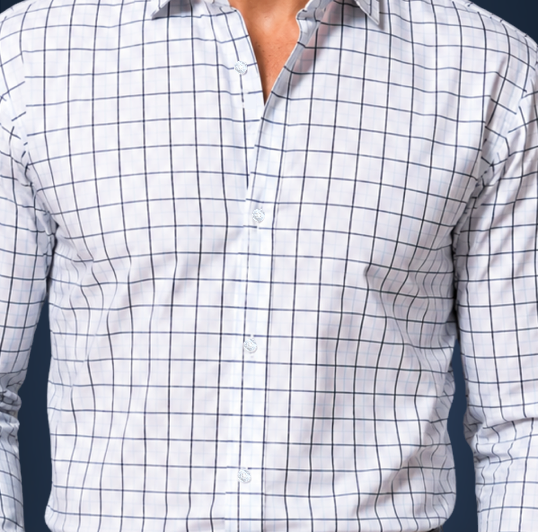 Semi-Spread Collar White with Black and Blue Grid Dress Shirt