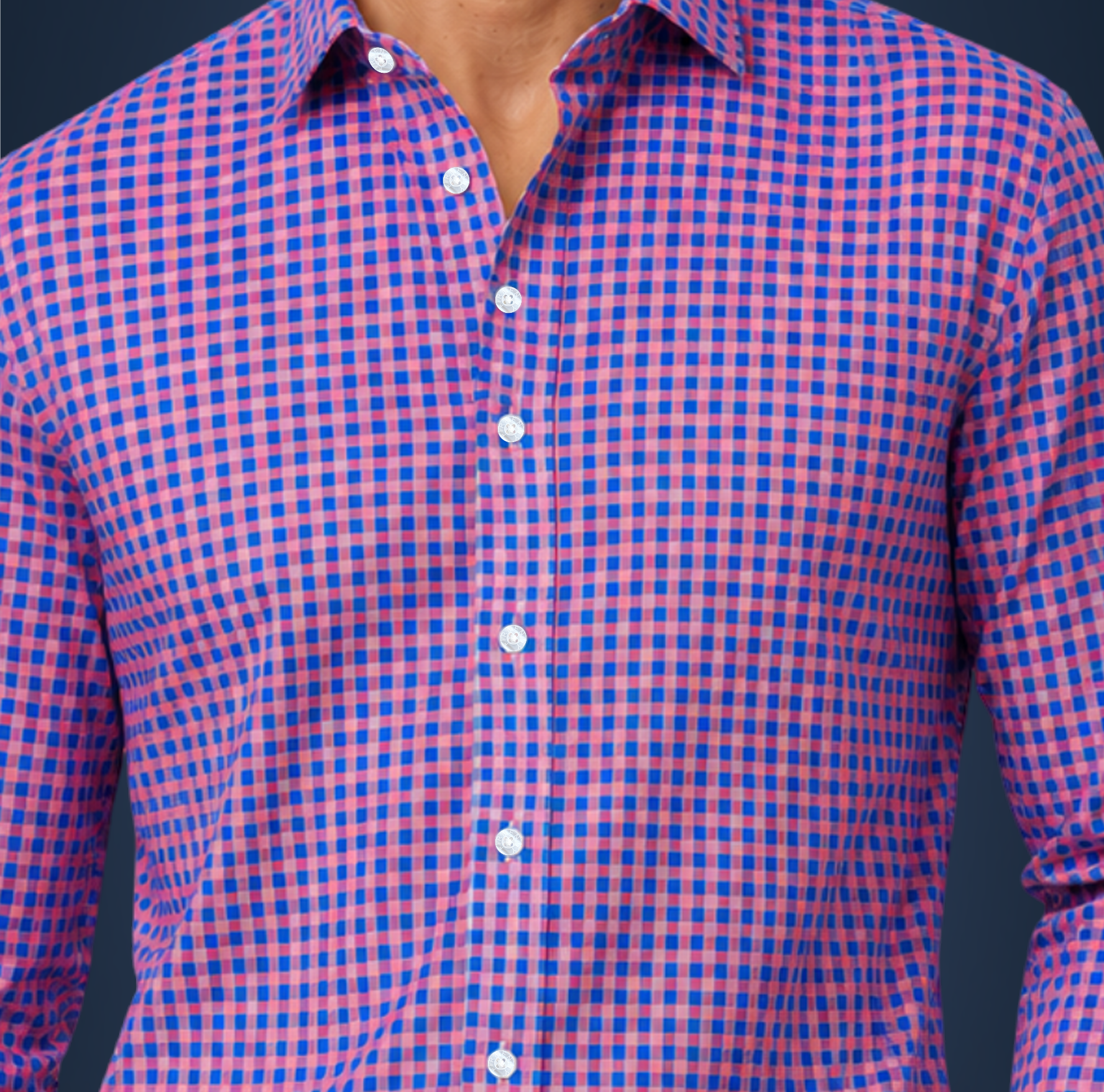 Semi-Spread Collar Country Red and Blue Gingham Dress Shirt