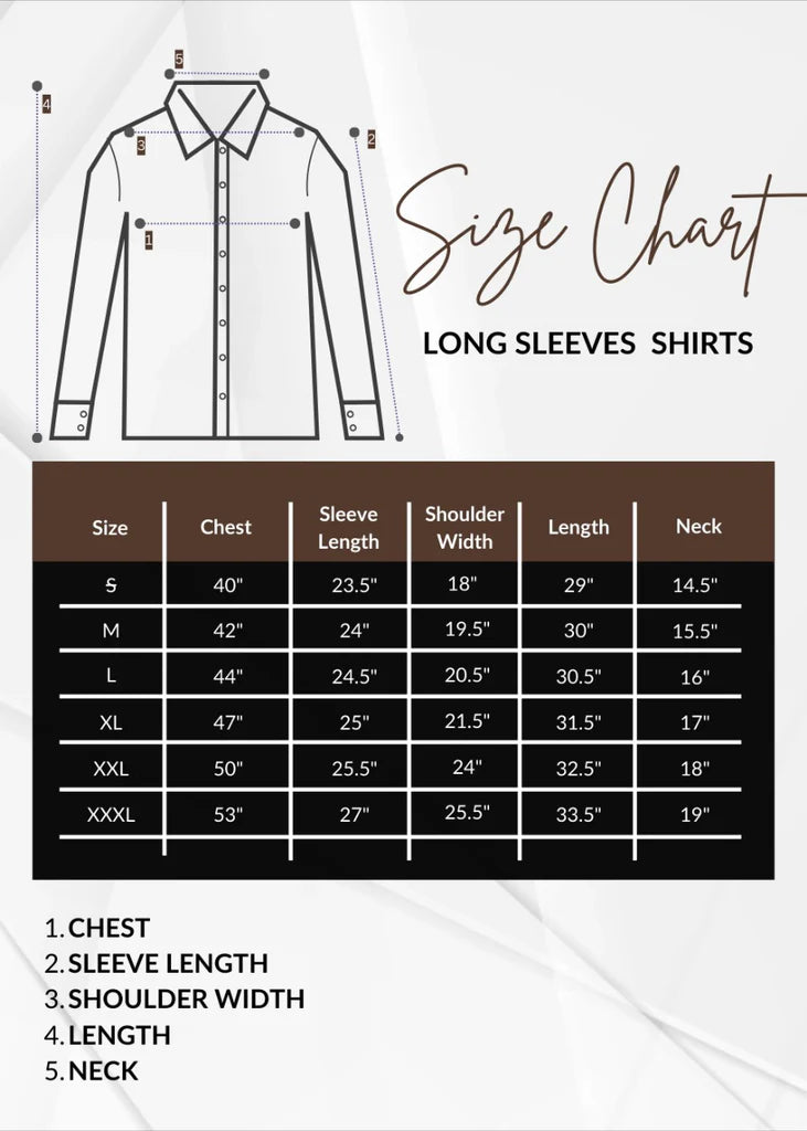 long sleeve shirts size chart