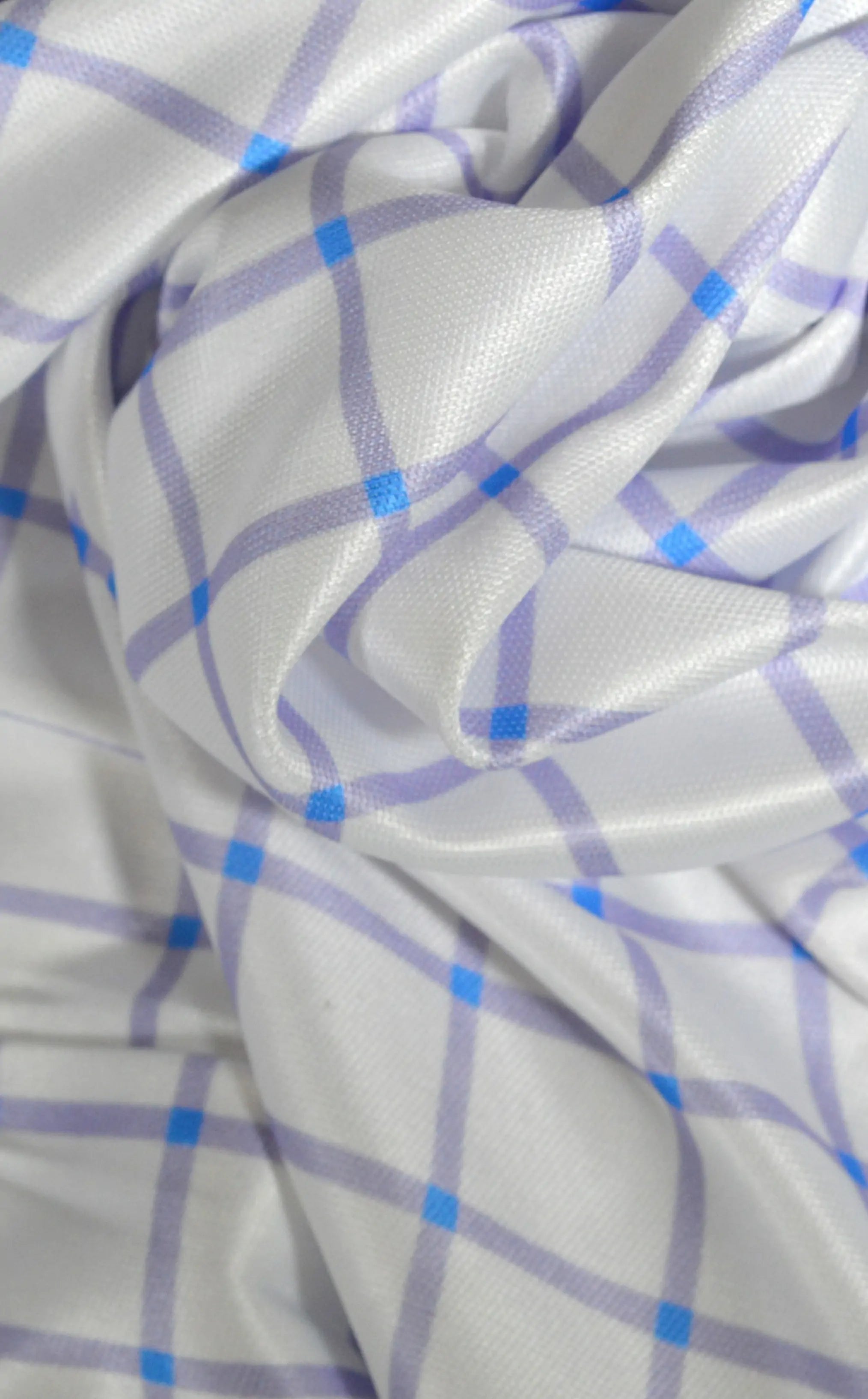 Semi-Spread Collar with Bold Blue Grid Check