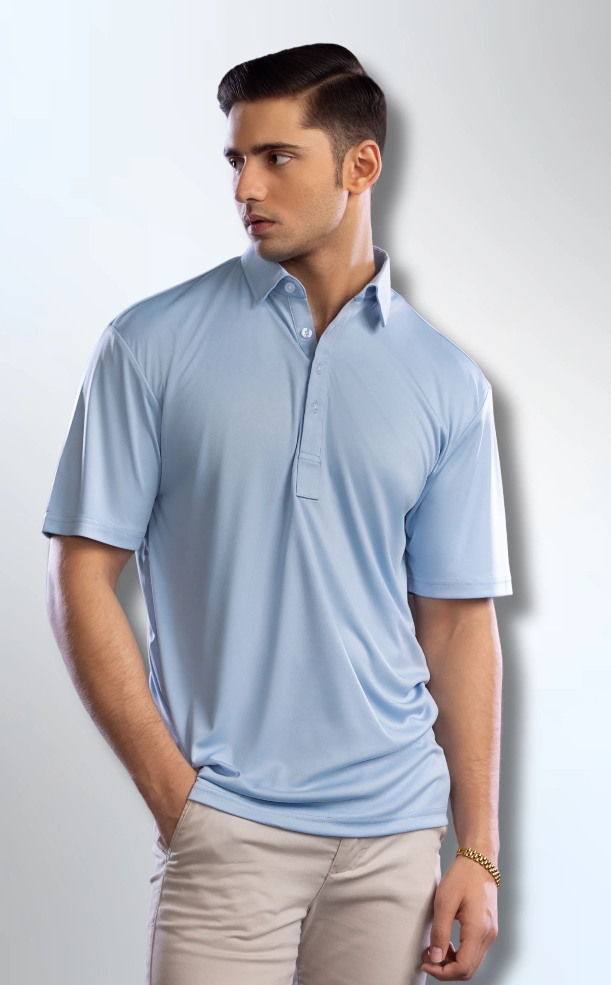 The Dressy Polo Oxford Spread Collar Sky Blue The Dressy Polo Oxford Spread Collar Sky Blue