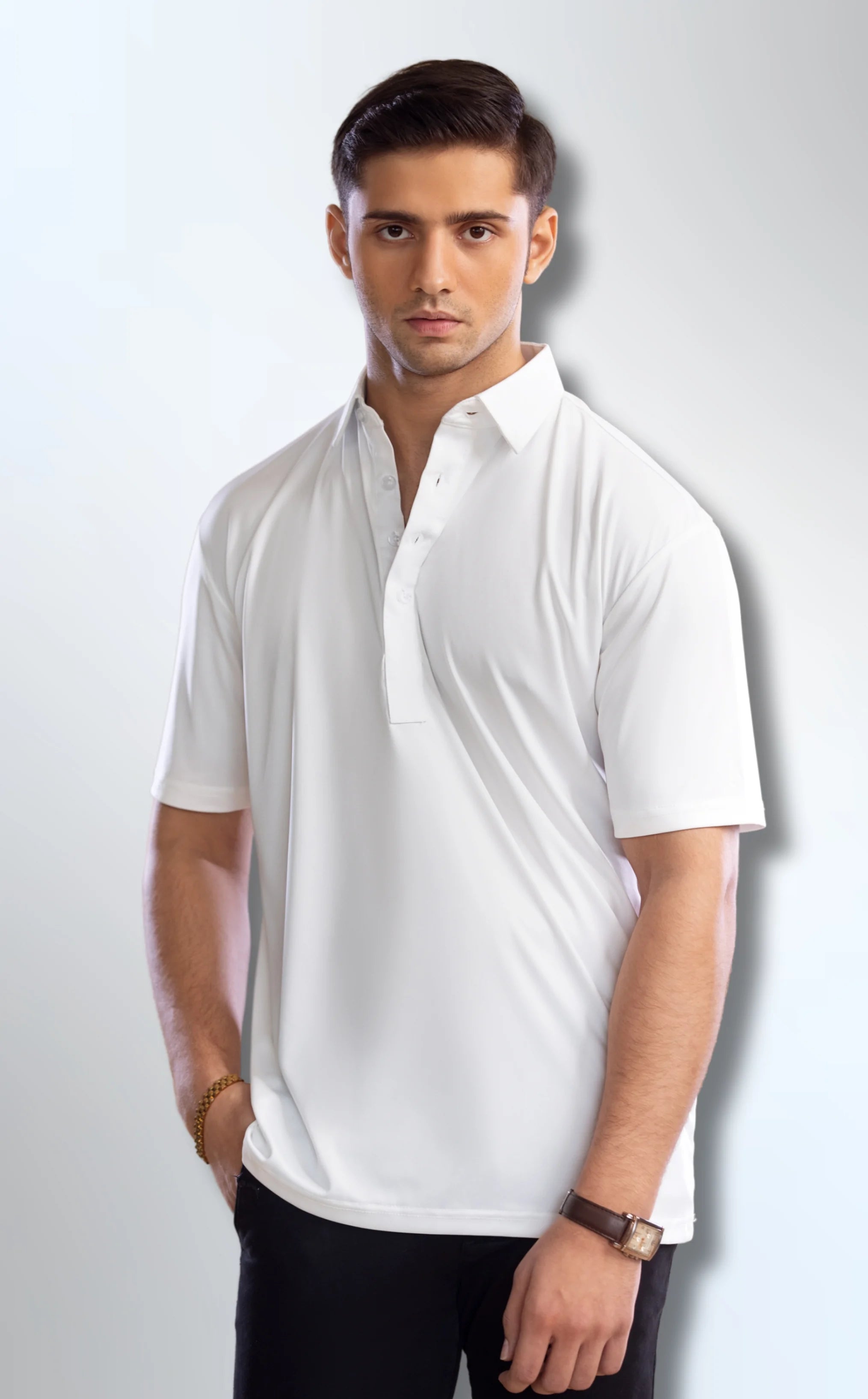 dressy polo oxford spread collar white