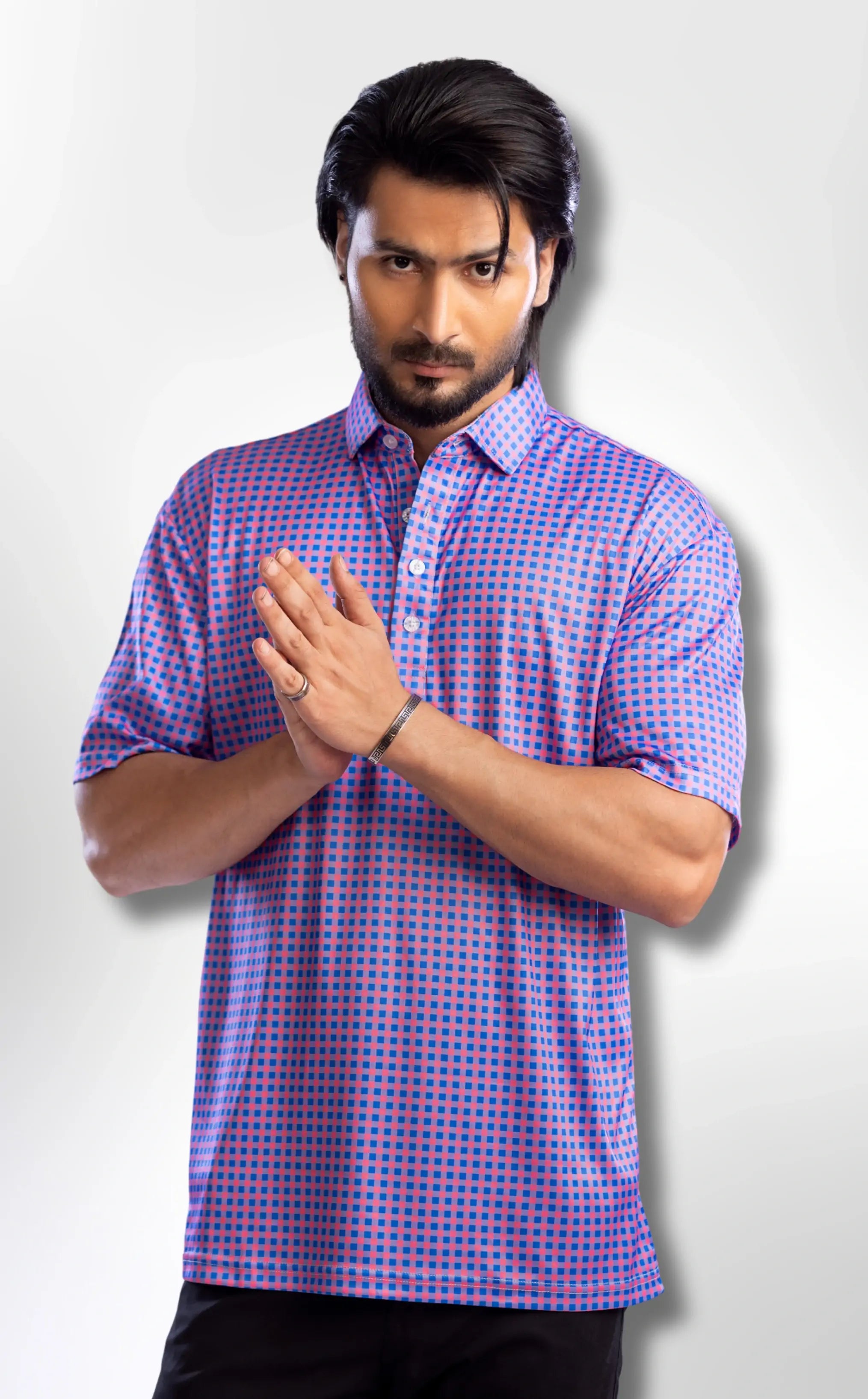 Semi-Spread Collar Country Red and Blue Gingham