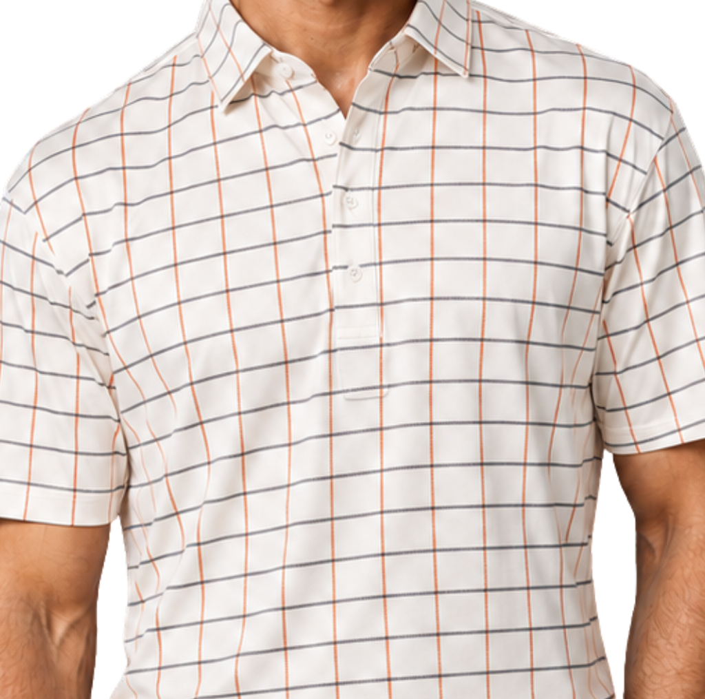 Semi-Spread Collar White with Blue and Orange Grid