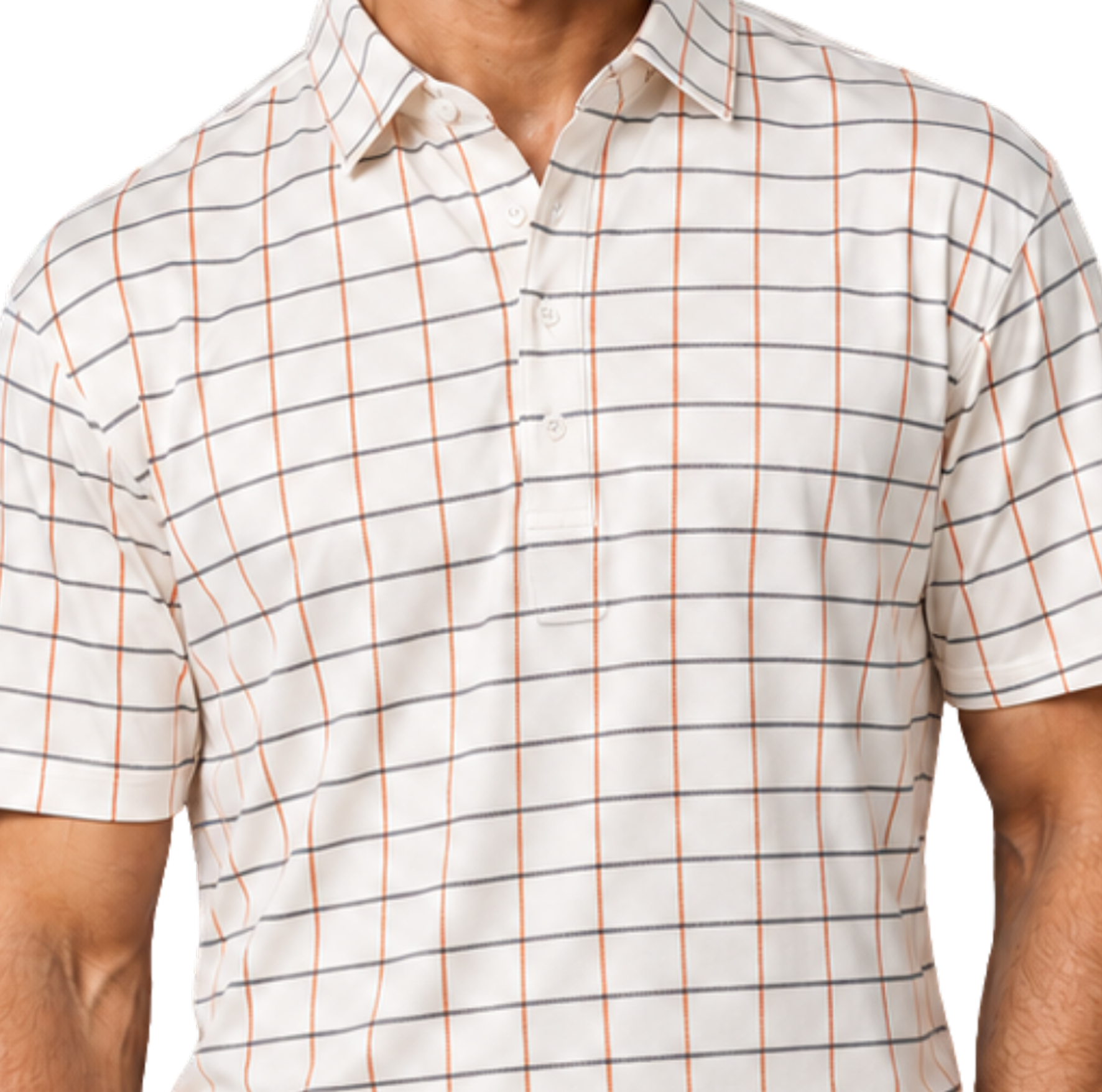 Semi-Spread Collar White with Blue and Orange Grid