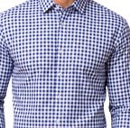Semi-Spread Collar Collar Navy and White Gingham Dress Shirt