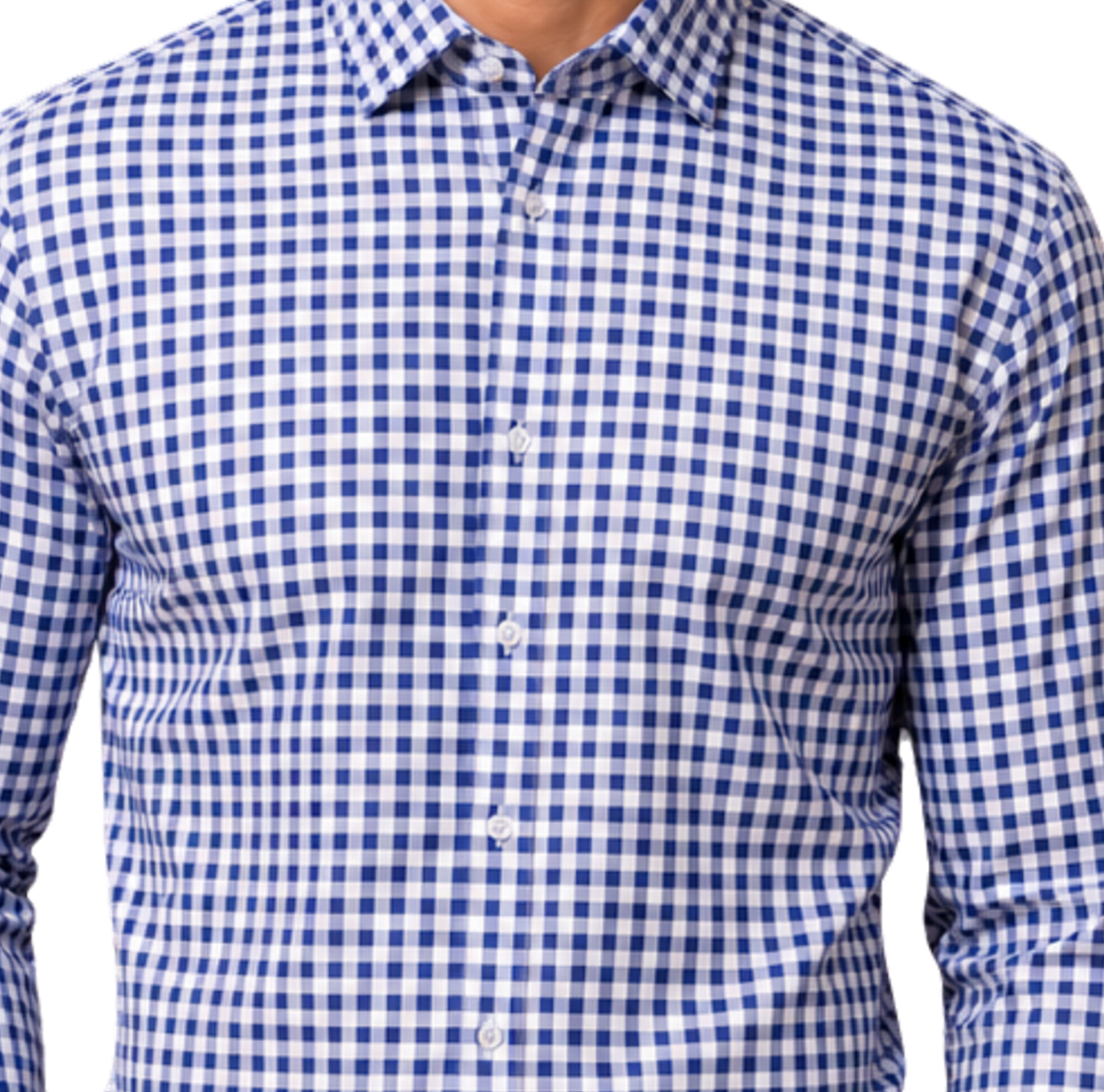 Semi-Spread Collar Collar Navy and White Gingham Dress Shirt