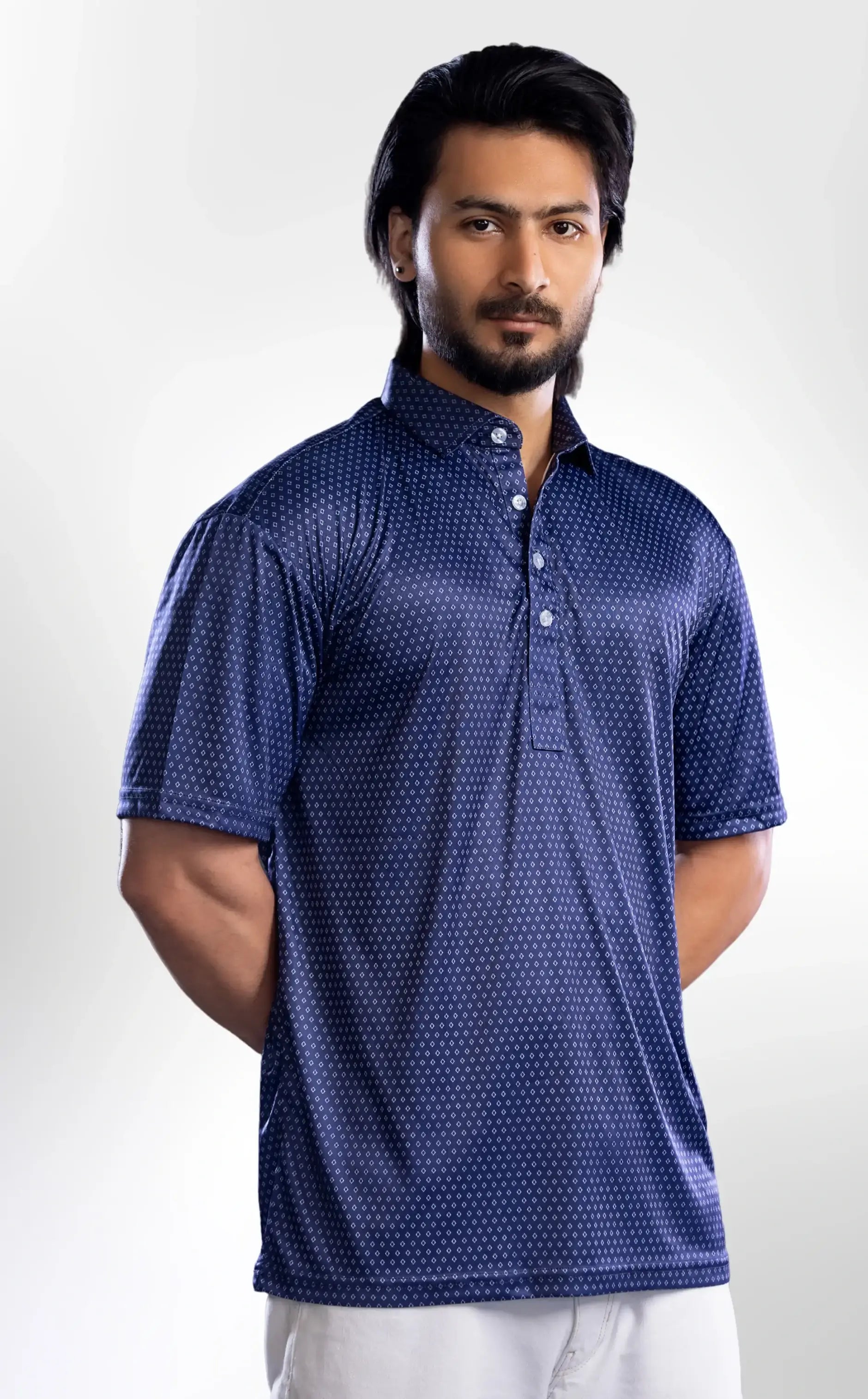 The Dressy Polo Semi-Spread Collar Navy Diamond