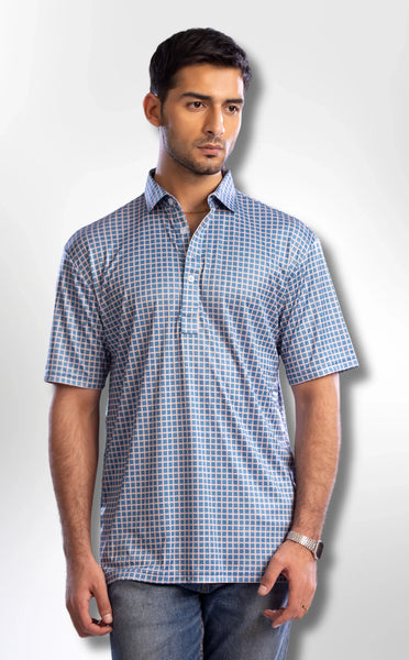 blue grid dress shirt Collars & Co Apex Performance Dress Shirt Blue Grid Check / Large
