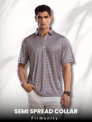 semi spread collar black and brown gingham