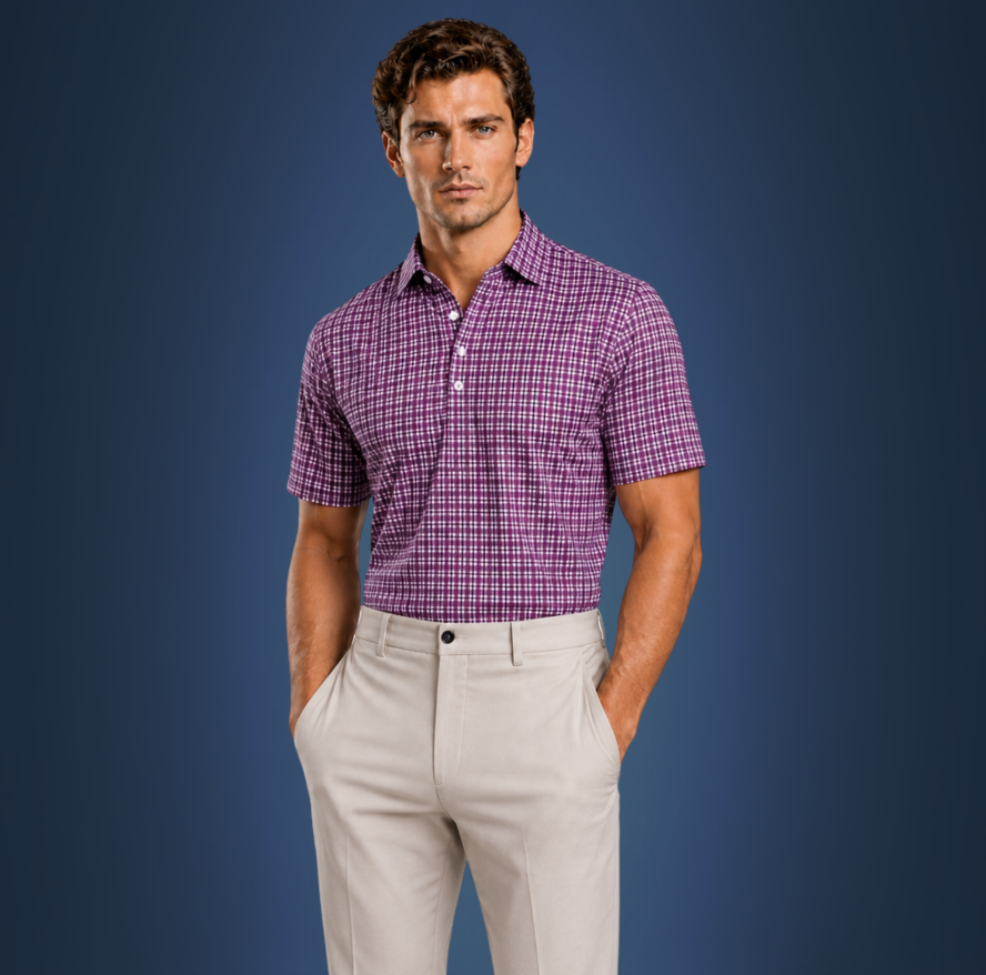 Semi-Spread Collar Shaded Purple Tattersall