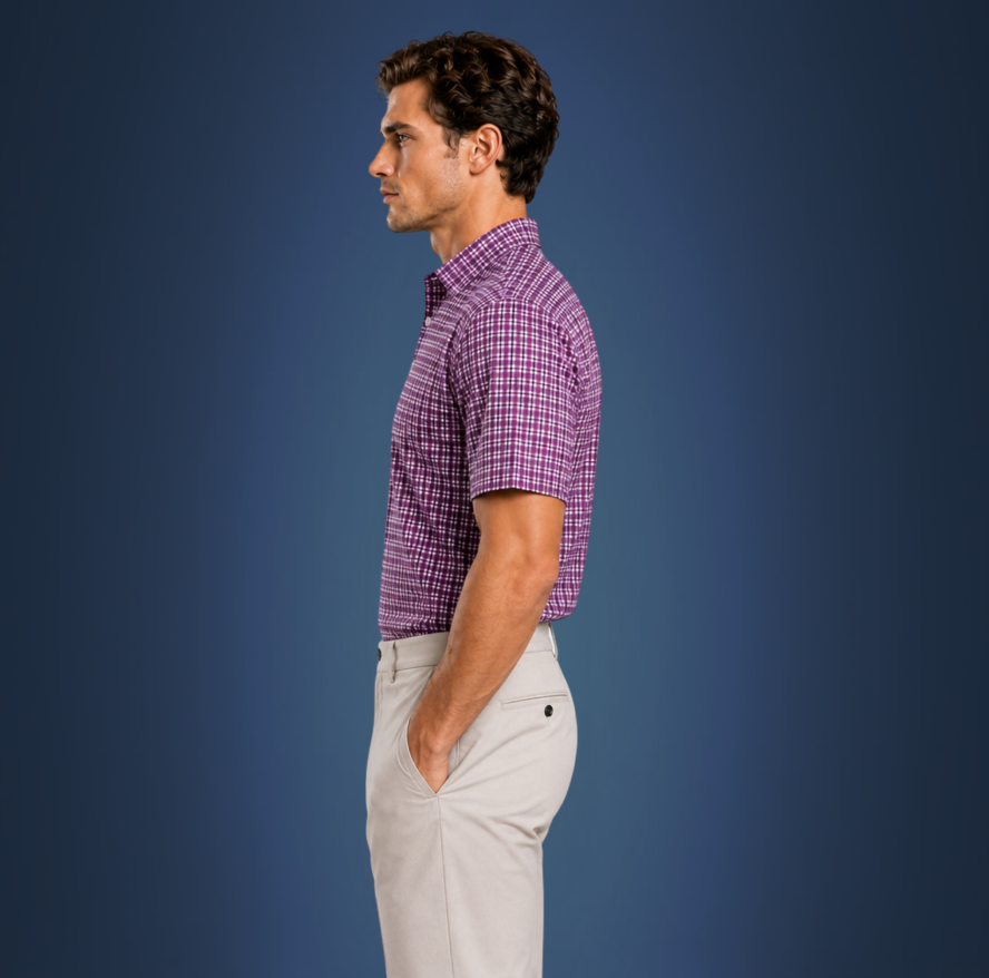 Semi-Spread Collar Shaded Purple Tattersall