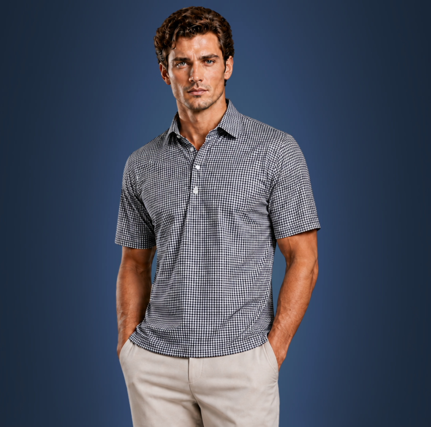 Semi-Spread Collar Black Gingham