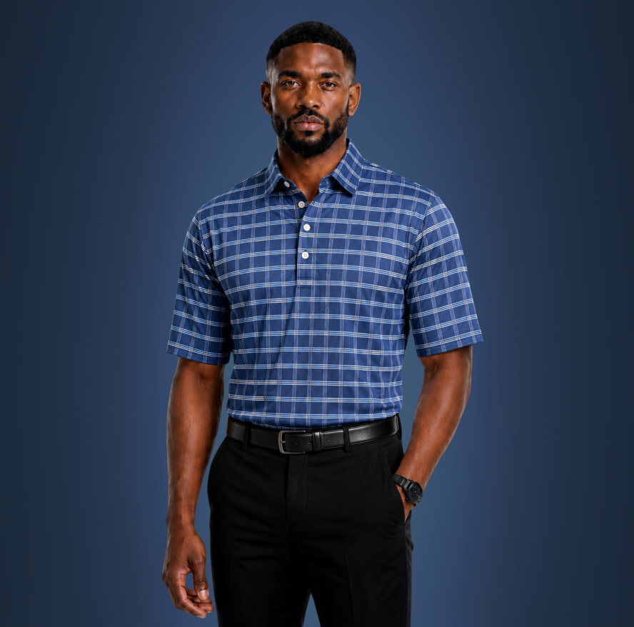 Semi-Spread Collar Skyline Navy Three Stripe Grid