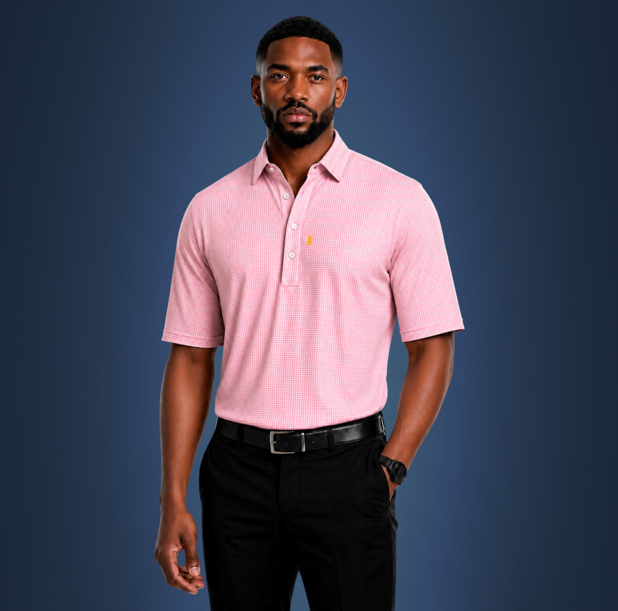 Semi-Spread Collar Pink Gingham