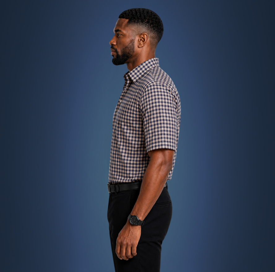 Semi-Spread Collar Black and Brown Gingham