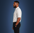 Semi-Spread Collar White with Black and Blue Grid