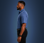 Semi-Spread Collar Skyline Navy Three Stripe Grid