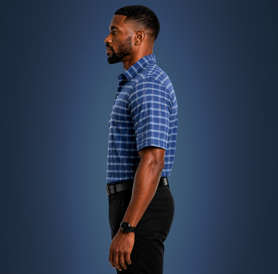 Semi-Spread Collar Skyline Navy Three Stripe Grid