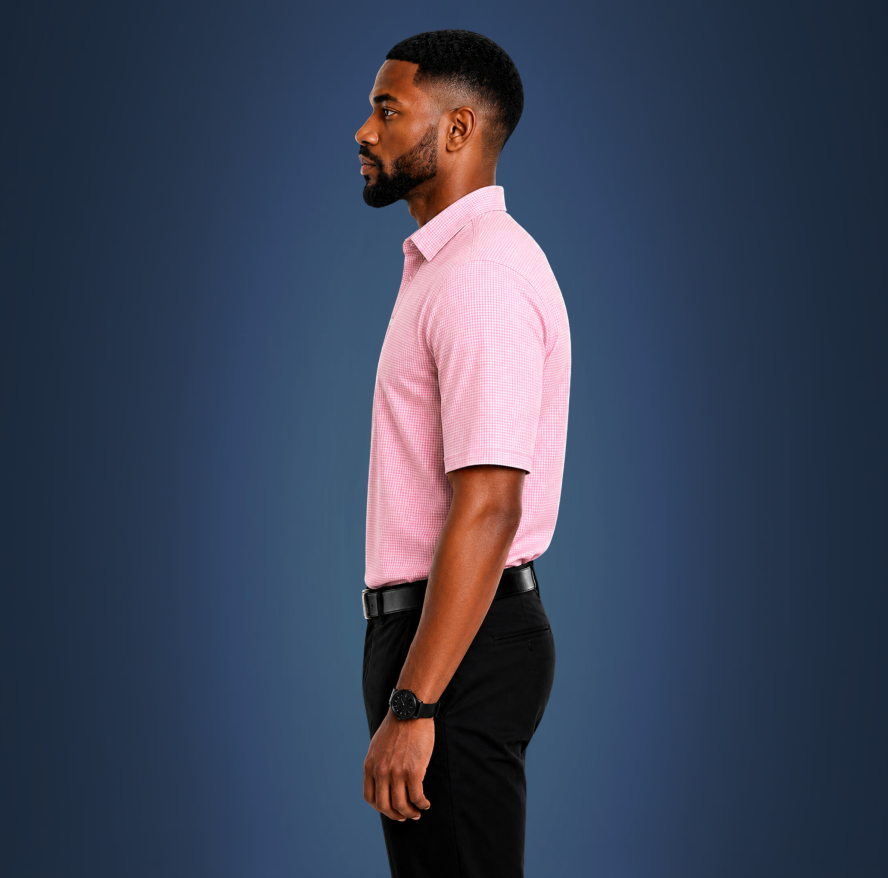 Semi-Spread Collar Pink Gingham