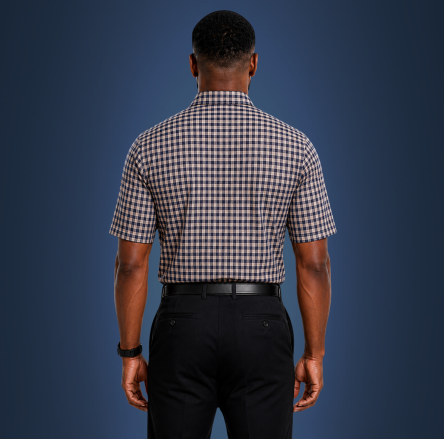 Semi-Spread Collar Black and Brown Gingham