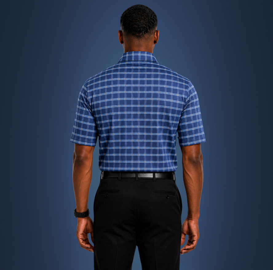Semi-Spread Collar Skyline Navy Three Stripe Grid