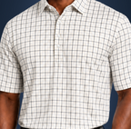 Semi-Spread Collar White with Black and Blue Grid