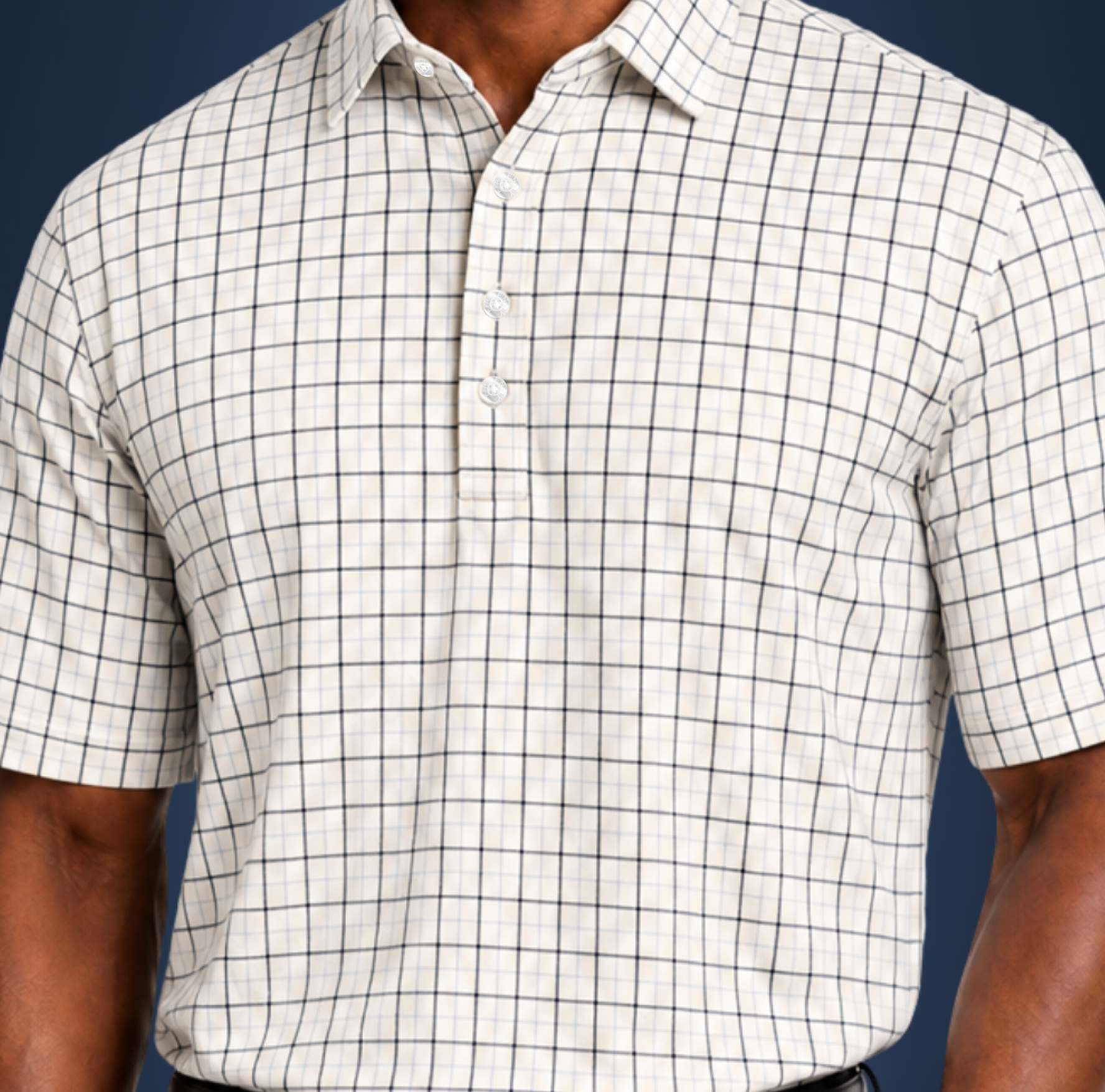 Semi-Spread Collar White with Black and Blue Grid