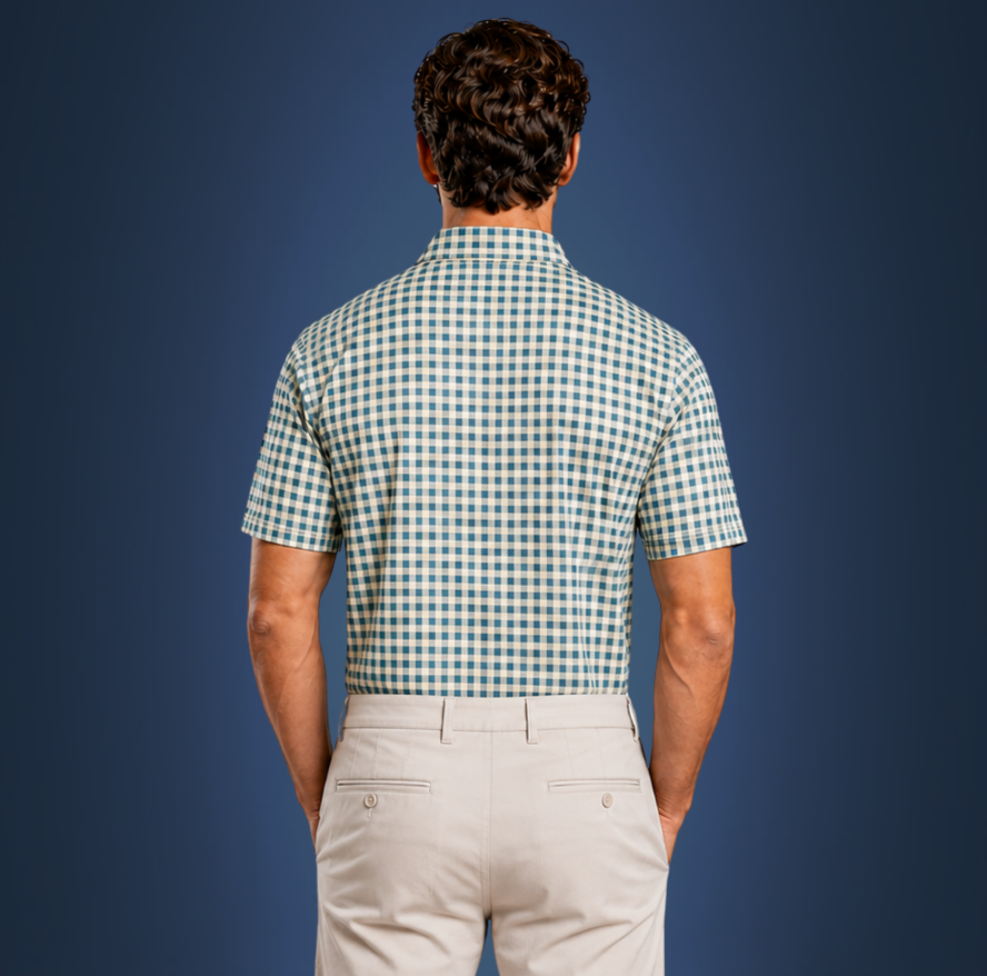 Semi-Spread Collar Green and Brown Gingham