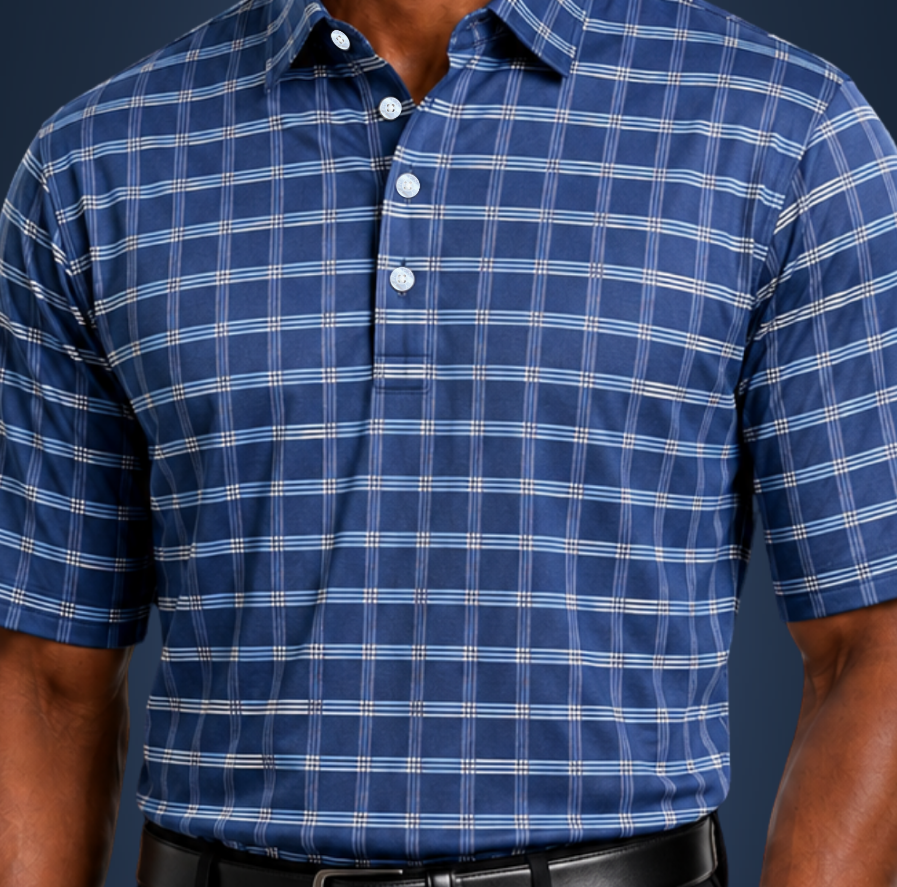 Semi-Spread Collar Skyline Navy Three Stripe Grid