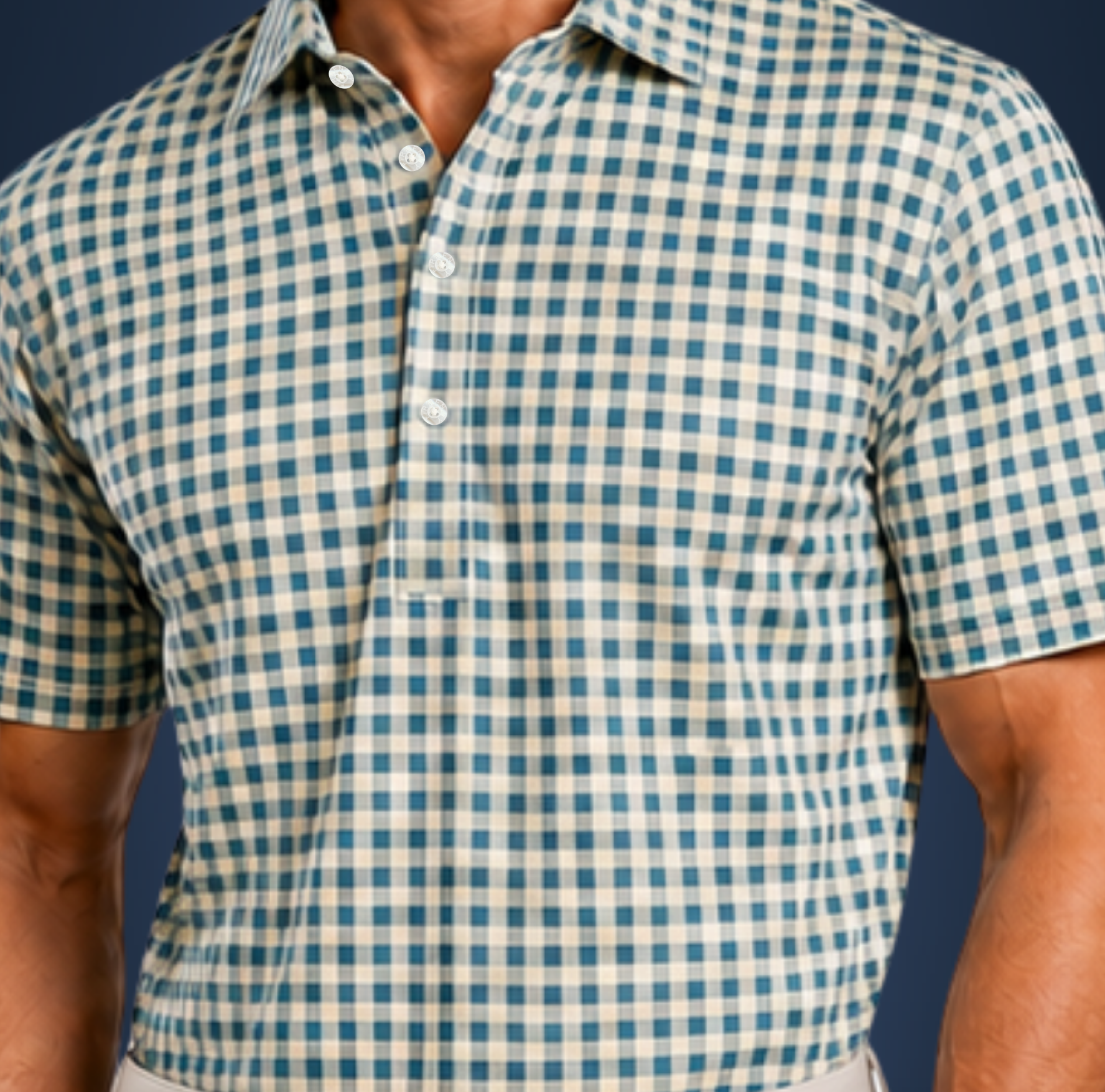 Semi-Spread Collar Green and Brown Gingham