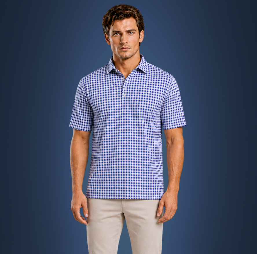 Semi-Spread Collar Navy and White Gingham