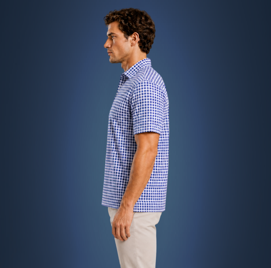 Semi-Spread Collar Navy and White Gingham