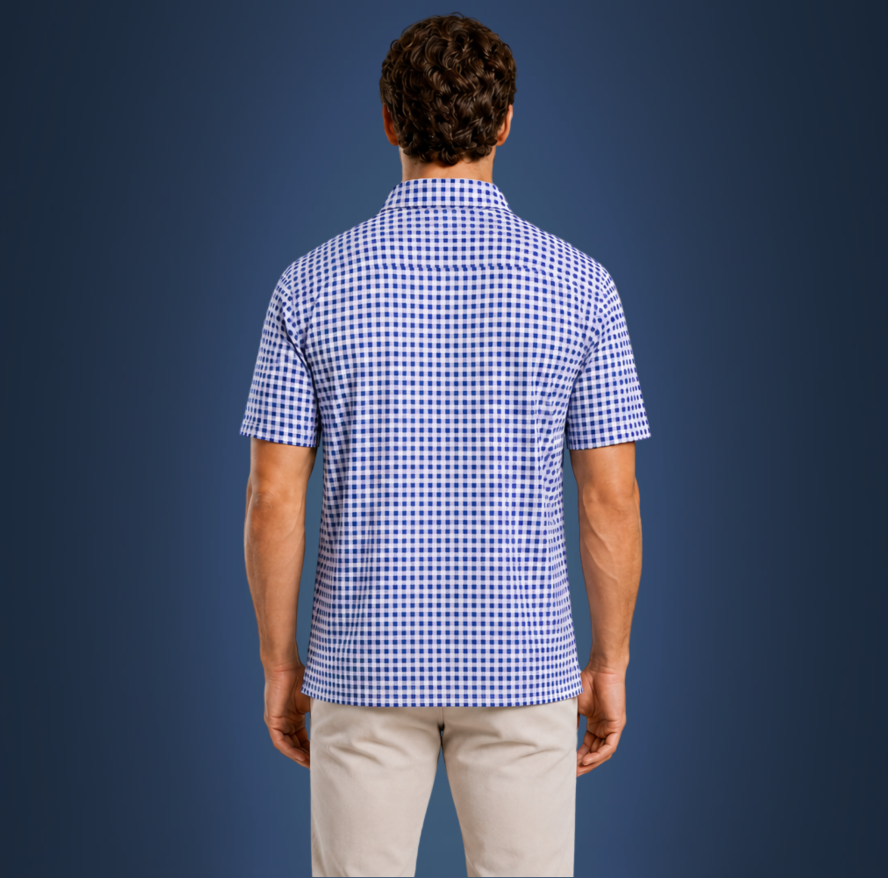 Semi-Spread Collar Navy and White Gingham