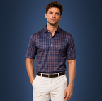 Semi-Spread Collar Bright Navy and Orange 3 Stripe Grid