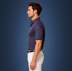 Semi-Spread Collar Bright Navy and Orange 3 Stripe Grid