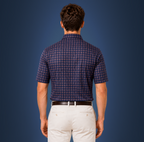 Semi-Spread Collar Bright Navy and Orange 3 Stripe Grid