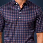 Semi-Spread Collar Bright Navy and Orange 3 Stripe Grid