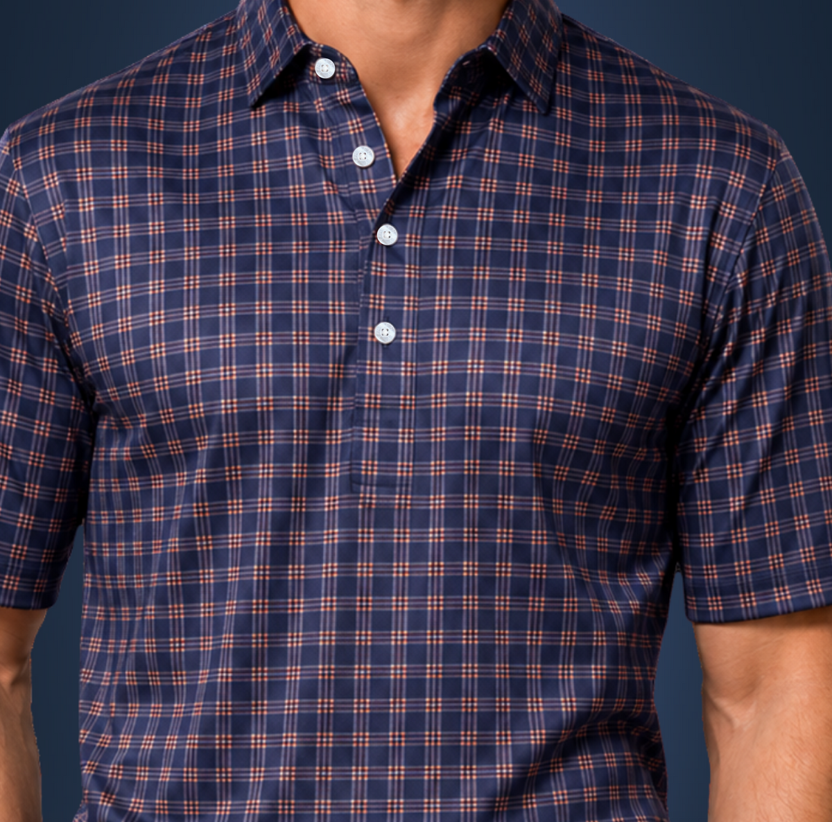 Semi-Spread Collar Bright Navy and Orange 3 Stripe Grid