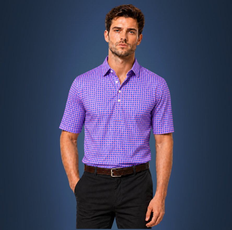 Semi-Spread Collar Country Red and Blue Gingham