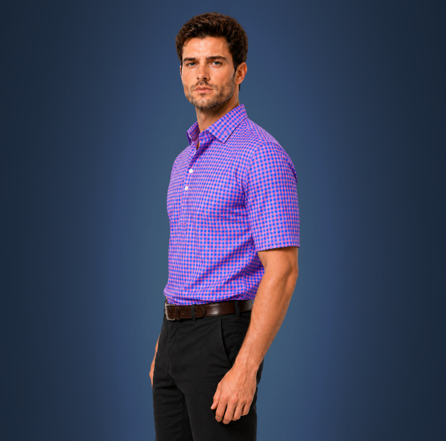 Semi-Spread Collar Country Red and Blue Gingham